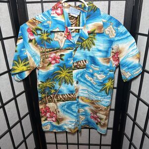 Vintage RJC Boys Size 10 Floral Island Print Hawaiian Shirt Made In Hawaii
